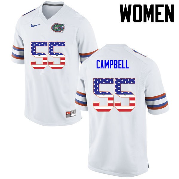 Florida Gators Women #55 Kyree Campbell College Football Jersey USA Flag Fashion White